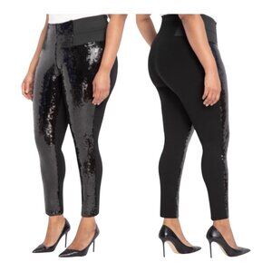 Eloquii Miracle Flawless Sequin Front Ponte High Rise Black Leggings Size 14